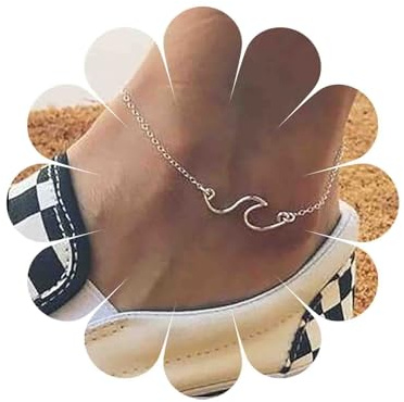 Yienate Boho Ocean Wave Beach Charm Anklet Silver Dainty Ankle Chain Bracelet Fashion Minimalist Foot Chain Jewelry for Women and Girls