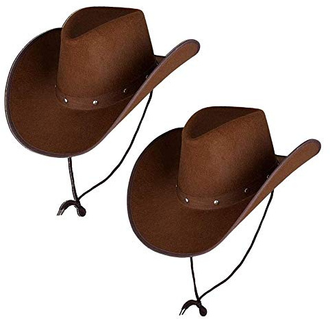 2 X Texan Cowboy Dark Brown Hats - Adult Accessory Set