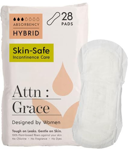 Attn: Grace Hybrid Incontinence Pads for Women, 28-Pack - Plant-Based, High Absorbency, Breathable - Incontinence Pads for Light Bladder Leaks & Sensitive Skin