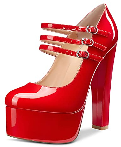 Castamere Femme Plateforme Escarpins Bloc Talons 15CM High Heels Pumps Rouge Chaussures EU 44