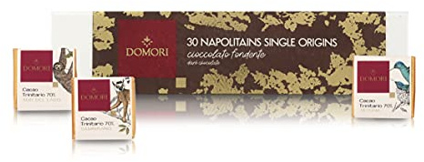 Domori Cofanetto di 30 Cioccolatini Napolitains Single Origin Assortiti, 6 Tipi di Cioccolato Fondente 70% dal Venezuela, Madagascar, Perù, Ecuador, Colombia e Tanzania, 140g