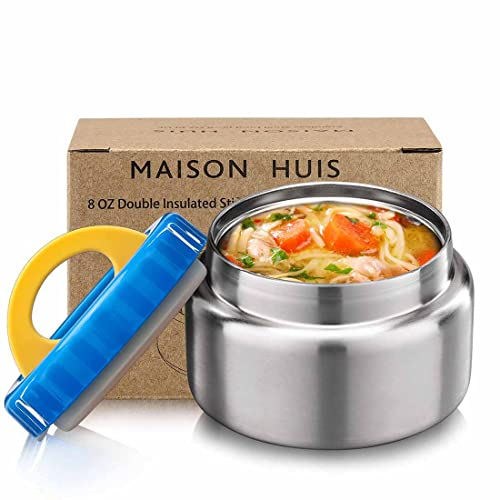 MAISON HUIS 8oz Soup Thermo Wide Mouth Vacuum Insulated Stainless Steel Food Jar, Leak Proof for Hot&Cold Food Kids Lunch Container for School Travel (Blue)