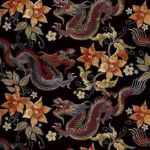 HEKO PANELS Möbeltyg Med Tryck Metervara Material För Sömnad Hantverk Sömnadstyger Dekorativa Sömnadsmaterial För Möbelöverdrag Stoppningsarbete Orientaliska Drakar 1 Meter 155 x 100 cm