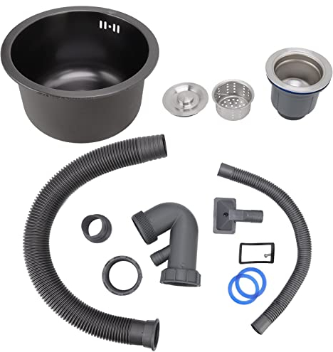Fregadero de Cocina Bajo Encimera, Lavabo de una sola pieza Diseño Negro Brillante con Conjunto de Desagüe para Barra y Electrodomésticos