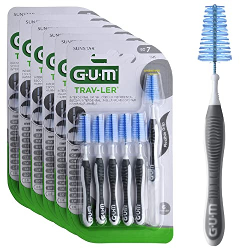 GUM TRAV-LER Interdentalbürsten, biegbarer Griff, gründliche Reinigung zwischen Zähnen und Plaque-Entfernung, 2,6 mm, ISO 7, Größe XL, 3x6 Multipack (mit 1 Bonusprobe)
