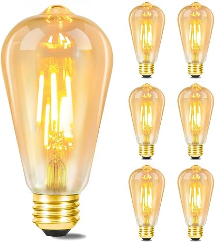 GBLY 6er pack LED Glühbirne E27 Vintage Lampe - ST64 Retro Warmweiss Glühlampe 4W Filament Leuchtmittel 2700K Edison Birne Dekorative Energiesparlampe Antike Beleuchtung für Restaurant Haus Café