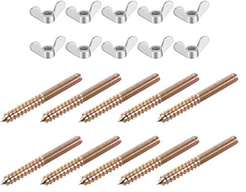 sourcing map M6 Wing Nuts Butterfly Nut Silver Tone 10pcs and M6x60mm Hanger Bolt Double Headed Screw 10pcs