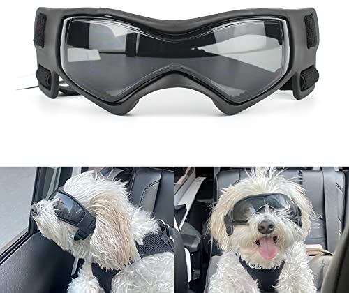 PETLESO Hundebrille für kleine Rassen, UV-Schutz, winddicht, Augenschutz, Haustier-Sonnenbrille mit verstellbaren Riemen, zum Autofahren/Outdoor-Aktivitäten, Schwarz