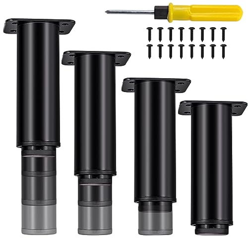 Jiaxitek 12-21 cm Metal Adjustable Furniture Legs,4Pcs Adjustable Height Heavy Duty Bed Center Frame Support Leg,Legs for Kitchen Cabinet/Dresser/TV Stand/Sofa/Chair/Bed/Coffee Table