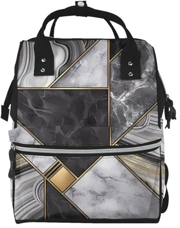 OrcoW Schwarz Marmor Textur Gold Print Wickeltasche Mumie Rucksack Große Kapazität Multifunktions Wasserdichte Windel Tasche Für Mama Und Papa, Schwarz , One size