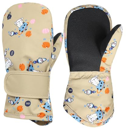 QKURT Gants de Ski pour Enfants de 1-6 Ans, Gants de Neige Chauds d'hiver, Mitaines Coupe-Vent pour Snowboard et Patinage, Gants pour Filles et Garçons par Temps Froid
