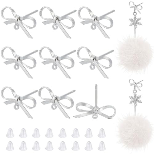 BENECREAT 12 Stück Platin Plattiert Messing-Ohrstecker-Hardware, 8x15mm Fliegeförmige Ohrstecker Mit Nivellierring Und 30 Bolzenmuttern Für DIY-Ohrringherstellung, Stift: 0.7 mm