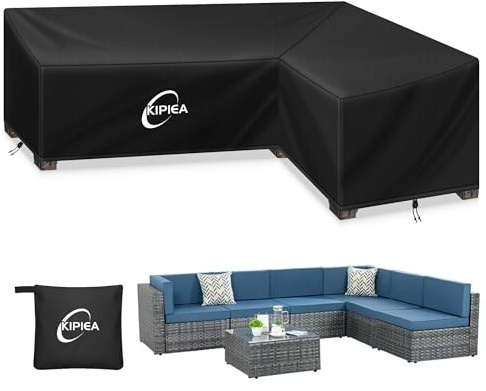 Kipiea Abdeckung Loungemöbel L-Form Wasserdicht, Abdeckung Gartenmöbel Winterfest, 420D Lounge Abdeckungen Winddicht, L-Form Abdeckplane Gartenmöbel Reißfest, Anti-UV (Rechte Seite, 216x148x85x78cm)