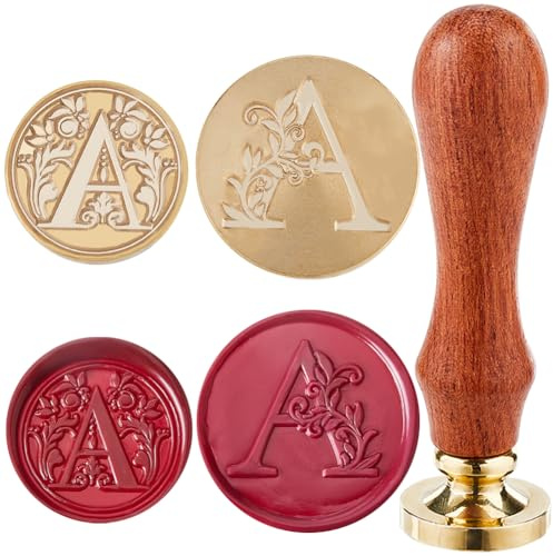 craspire 2 Stile, Buchstabe A, Wachssiegel-Stempelkopf, Initialen, Vintage-Retro-Alphabet, 25 mm Abnehmbarer Messingkopf, Set Mit 1 Holz-Siegelstempelgriffen Für Hochzeitsumschläge, Einladungen