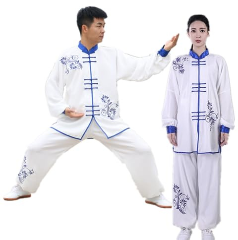 TANZEQI Handbroderi unisex Tai Chi-uniform bomull kinesisk kung fu-kläder kampsport kostym för män och kvinnor, BLÅ, XL