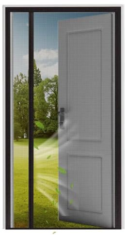 MoskitonetztürSchwarz 80x225cm Sehr dichter, magnetischer Fliegen- und Insektenschutzvorhang mit Klebeband, Magnetstäben und automatischem Verschluss