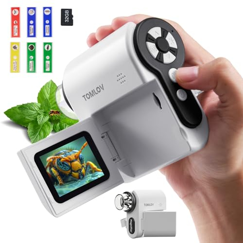 TOMLOV P20 Handheld Digital Mikroskop, Mehrfaches Taschenmikroskop für Kinder, 2 Tragbare Handmikroskop, 1080P DV-Kamera, Kompatibel mit MacOS Windows, 100X-1000X Vergrößerung, Objektträger-Set, 32GB