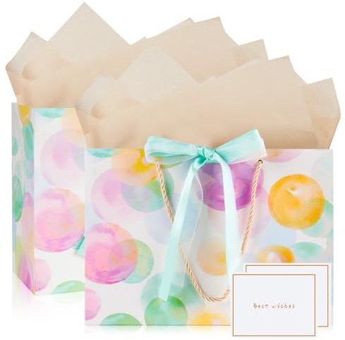 Mifferer Geschenktüt, 2 Stück Papier-Tüten mit Taschentuch und Karten, für Frauen, Mädchen, Brautjungfern, Geburtstage, Valentinstag und Hochzeitsfeiern