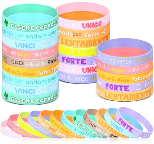 Namalu 36 Motivierende Silikonarmbänder 20 cm Langes Farbiges Armband Sportarmbänder mit Italienischer Schrift Inspirierende Geschenke Motivierendes Handgelenk für Kollege Weihnachten Freunde