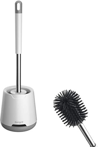 ECOPLUS – Scopino WC in Silicone Bianco – Spazzola Flessibile da 13 cm con Manico Lungo 40 cm – Scopettone WC Moderno Antigoccia – Accessorio Bagno Igienico e Facile da Pulire (53 cm)