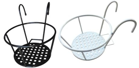POPETPOP 2pcs Metal Plant Stand Pole Flower Pot Holder Curved Hook Iron Art Flowerpot Shelf for Balcony Tabletop Multiple Railings