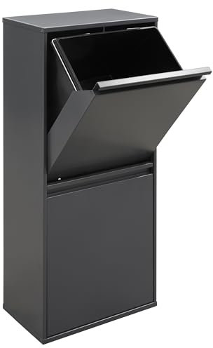 ARREGUI Basic CR404-B2 Steel Waste Separation System, 2 Compartments Waste Bin for the Kitchen, 2 Compartment Waste Bin, 2 x 23 L (46 L), Removable Extra Large Buckets, Recycling Cabinet, Waste