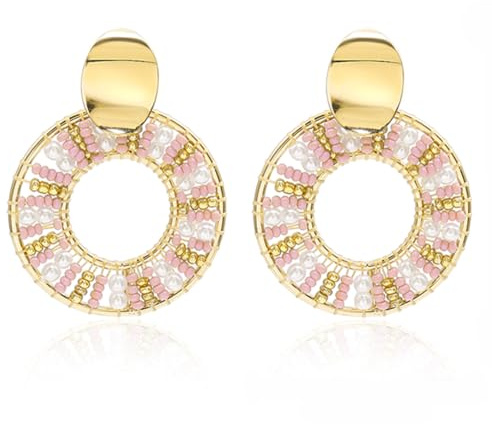 Bunte Perlenohrringe im Boho-Stil für Damen, Sommer-Strand-Handarbeit, Hoop-Geschenk-Ohrringe