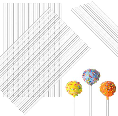 50 Pcs Acrylic Lollipop Sticks, Clear Round Stir Rods, Reusable Cake Pop Sticks for Candy Dessert Lollipops Cake Cookie DIY (3mm Diameter, 4 Inch)