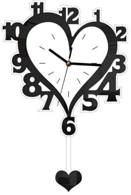 Milageto Orologio da Parete a Forma di Cuore, Robusto e Silenzioso Orologio Moderno con Pendolo per Ufficio, Cucina, Sala da Pranzo, Camera da Letto, Nero