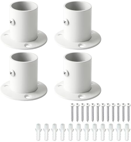 Mooche Lot de 4 Pièces Support de Tige Réglable en Acier Inoxydable, Blanc | Base Épaissie Fermeture Murale Charge Lourde pour Armoire Rideau Douche Séchoir