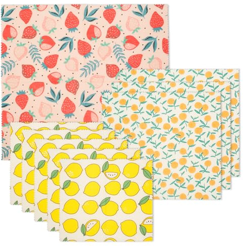 9Pcs Beeswax Food Wrap Kit Reusable Beeswax Wraps Natural Wax Food Storage Wrap Plastic Free Bread Wrapper Organic Bees Wax for Cheese, Fruit, Sandwich Wrappers Bowl Covers (Fruit)