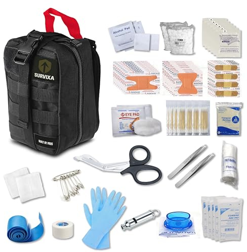 Trousse de Secours SURVIXA – Kit Premiers Secours 112 Pièces – Sac Militaire Résistant MOLLE – Compact & Léger – Voiture, Maison, Camping, Randonnée, Bivouac, Survie, Urgence