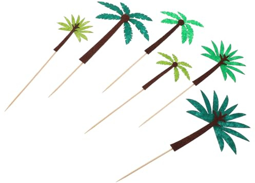 TOYANDONA 24pcs Hawaiian Theme Felt Cake Toppers Party Cake Decor with Palm Trees Coconut Trees Fruit Party Inserts for Birthday Luau Celebration