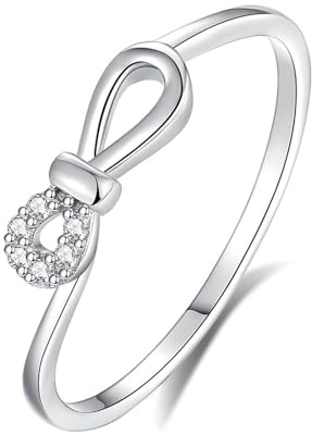 Stfery Schleife Diamantring Platin, Stapelring Damen Personalisiert Echt Gold Gr.57 (18.1)