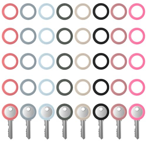 TIESOME 40 PCS Colored Key Covers Caps, 8 Colors Soft Silicone Key Identifier Coding Rings Key Covers for House Key Stretchy Key Head Protectors for Standard Flat House Keys
