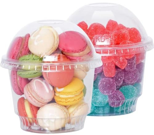 Artsotroly 8 oz Clear Plastic Dessert Cups with Dome Lids No Hole - 25 Sets Snack Bowls for Ice Cream, Parfait, Banana Pudding, Jello and Individual Desserts at Party, Fruit Cup with No Leaks