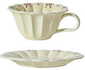 Bow ceramic tableware solid color simple personality-coffee cups and saucers-milky white