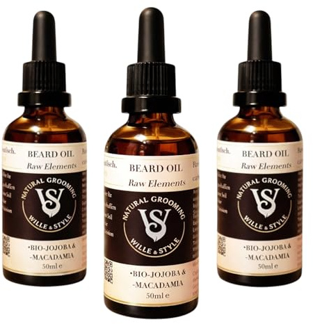 Bartöl mit Bio-Jojoba und Macadamia 50ml | Wille & Style | Natürliche Bartpflege | Für empfindliche Haut | Geschenk für Männer