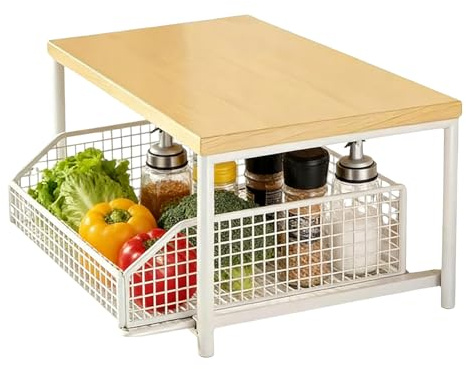 Canigegui Soporte para Microondas De Cocina, Organizador Vertical De 2 Niveles, Organizador Estantes Culinarios, Cuenta con Cesta Extraíble Inferior para Uso En Hogar, Cocina, Despensa