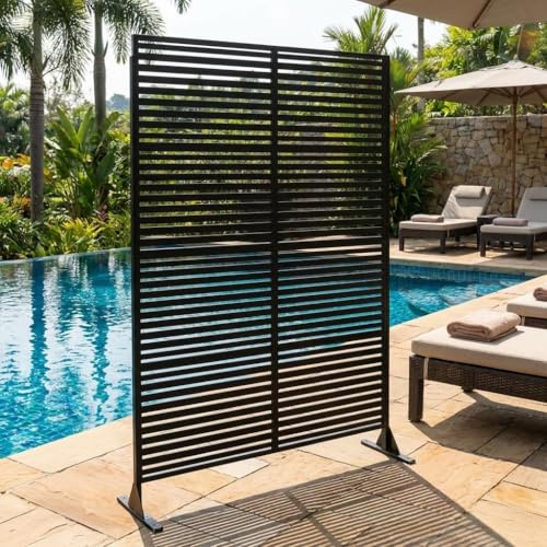 Acekool Sichtschutz Metall-Raumteiler Mit Ständer,Für Indoor & Outdoor | Freistehend, Wetterfeste Terrassenpaneele FürDeko, Garten, Terrasse & Balkon, Pool