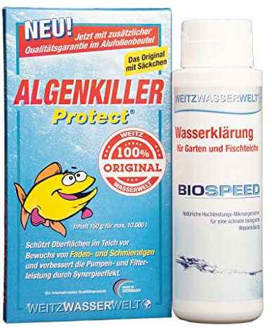 SCHNELLKLAR SPARSET -Biologische Schnellreinigung der Teiche. Stark gegen Algen, Schlamm, Wassertrübungen - BIOSPEED & ALGENKILLER Protect im DUO pack. Erzeugen ein stabiles ökologisches Gleichgewicht