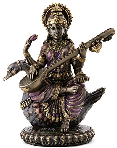 Top Collection Hinduistische Göttin der Musik und des Wissens Saraswati sitzt auf Schwan und spielt die Vina-Statue, Skulptur