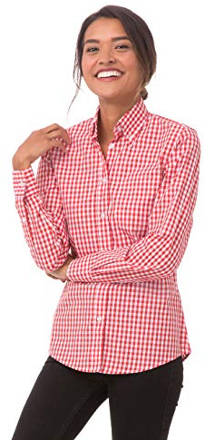 Chef Works Women's Gingham Dress Shirt, Red & White Check, Medium