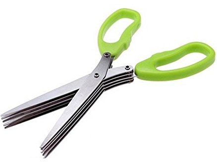 Tijera para Hierbas Tijeras Cocina Acero Inoxidable con mango verde de plástico