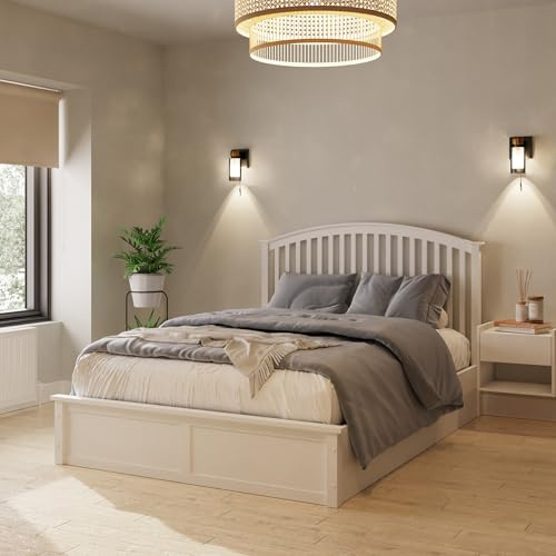 GFW Madrid King Size Wooden Ottoman Storage Bed Frame, White Bed with End Lift Underbed Storage, Thick Wooden Slats & Mattress Support Board