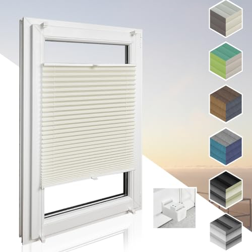 Home-Vision Premium Faltrollo Plissee ohne Bohren mit Klemmfix Lichtdurchlässig Rollo innen (Creme B35 x H200cm) Easyfix Klemmträger Verdunklung Blickdicht Sonnenschutz Jalousie für Fenster & Tür