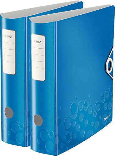 Leitz Multifunktions-Ordner, Eisblau Metallic, A4, Runder Rücken (8,2 cm Breite), Gummibandverschluss, Kunststoff, WOW (82 mm, 10er Pack) (8,2 cm Breit, blau metallic, 2er Pack)
