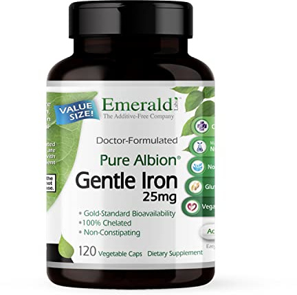 Emerald Labs Gentle Iron 25mg - Ferrous Bisglycinate Chelate - Chelated Iron Supplement That Supports Energy, Eye, Immune & Heart Health - 120 Vegetable Capsules (120-Day Supply)