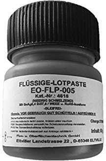 EO-FLP-005, niedrig schmelzende flüssige No Clean Lotpaste/Lötpaste für die Elektronik (Schmelzpunkt: 138° C), Pinselflasche mit 50 g Inhalt, Legierung SnAgBi57,6 (T4), extrem ergiebig