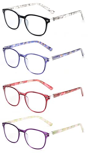 JM Reading Glasses Women with Spring Hinge 4 Pack, Lightweight Quality Vintage Readers Colorful Square Glasses for Ladies +2.5 Magnifying